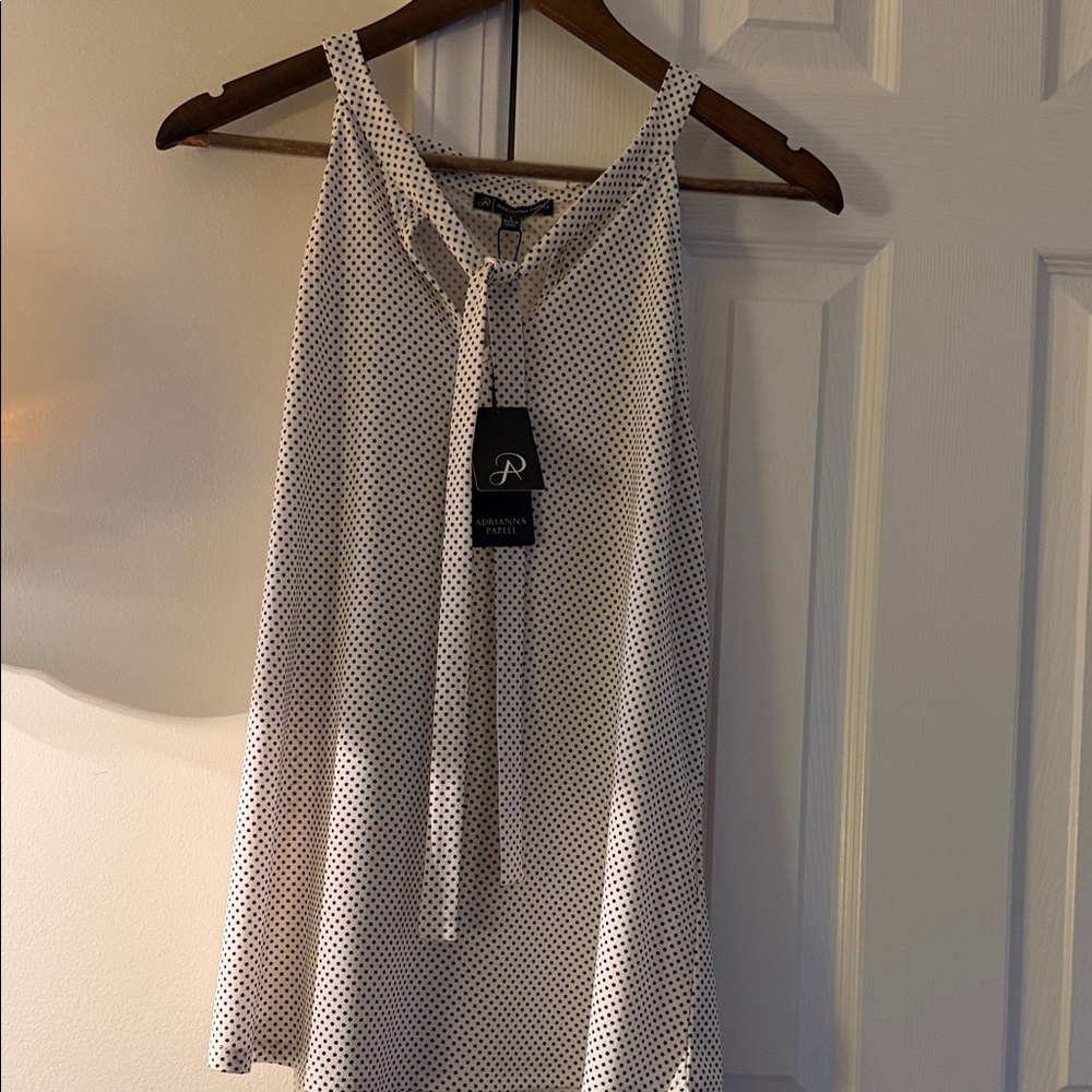 Adrianna Papell Black and White Polka Dot Sleeveless Blouse
